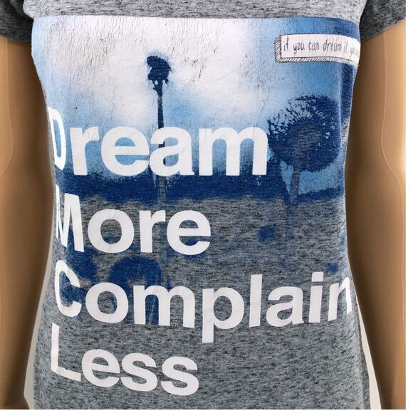 Hybrid SMALL Gray Dream More Complain Less Short Sleeve Tee Shirt T-Shirt - Picture 2 of 5